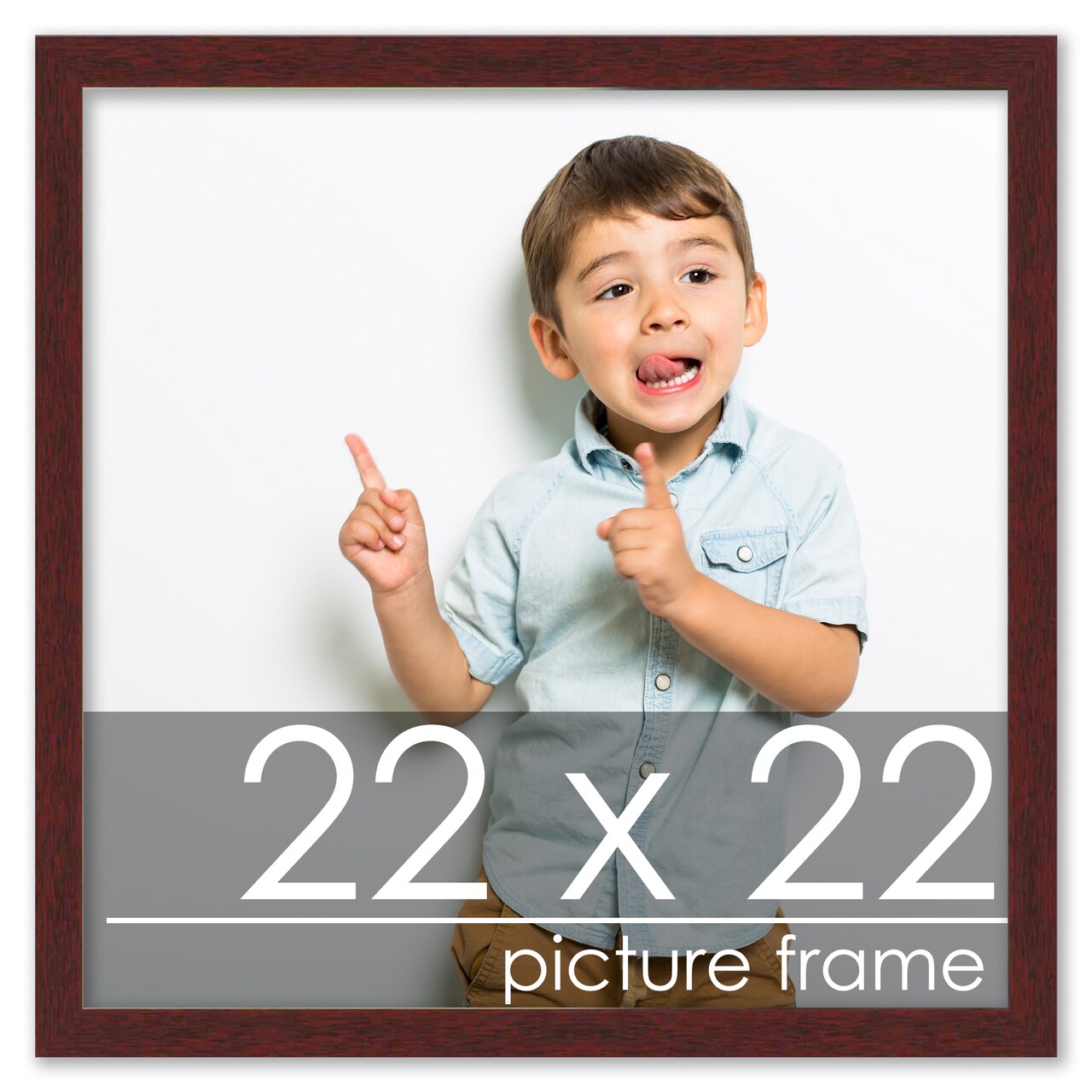22x22 Solid Wood Picture Frame with UV-Resistant Acrylic & Acid-Free Backing, Available in 6 Finishes: Matte Black, Matte White, Metallic Bronze, Silver, Natural Wood Grain & Mahogany
